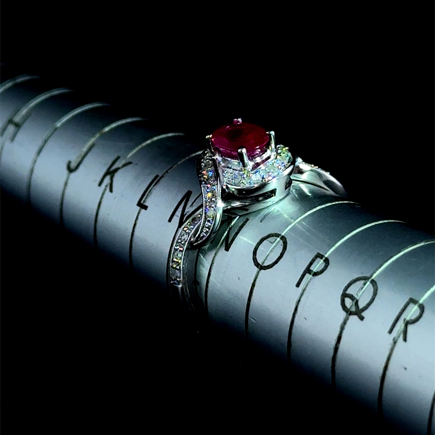 9K White Gold Ruby & Diamond Twisted Ring