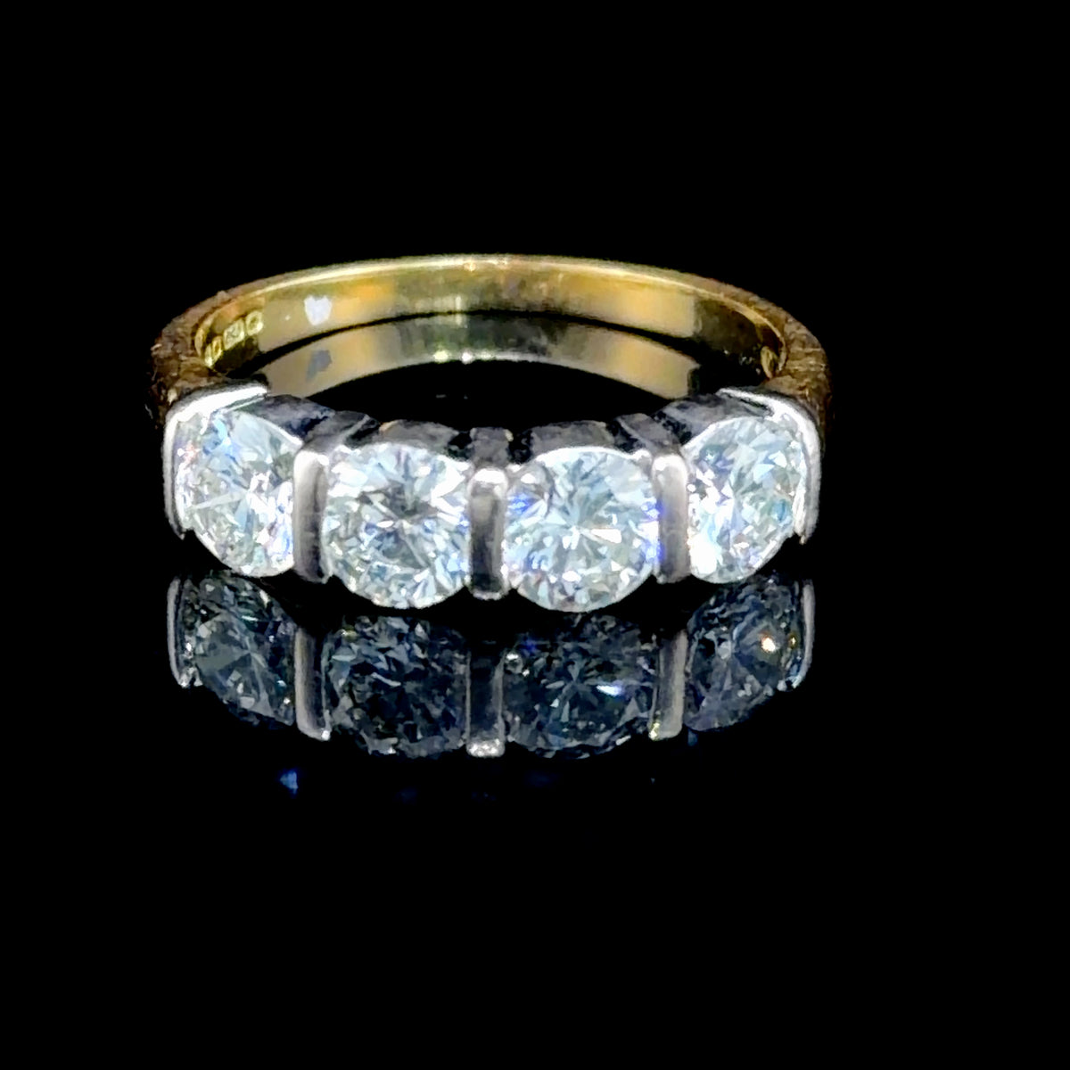 An Exceptional 18k Yellow Gold 4 Stone Diamond Ring 1.6 Cts Part Of The Ronald Charles Collection