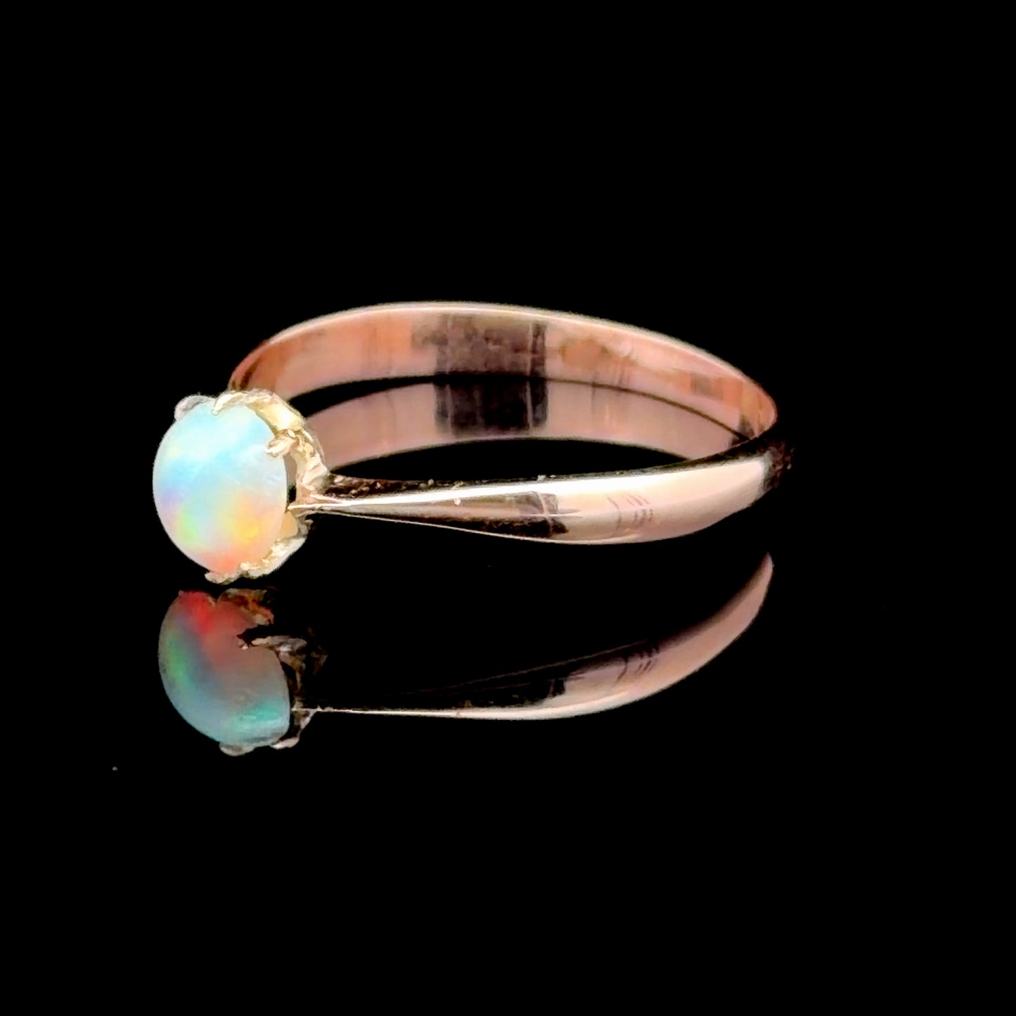 Antique 9K Rose Gold & Cabochon Opal Solitaire Ring