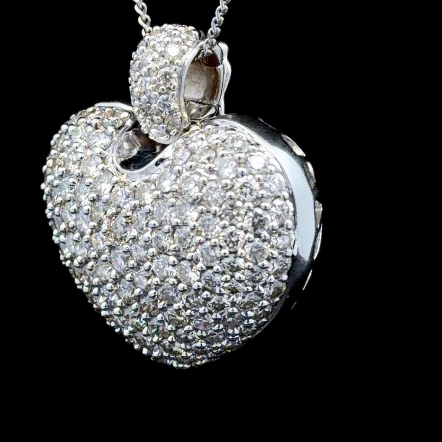 18k White Gold Pave’ Set Diamond Heart Pendant (Only) With Pierced Back Appx 3.0 Cts