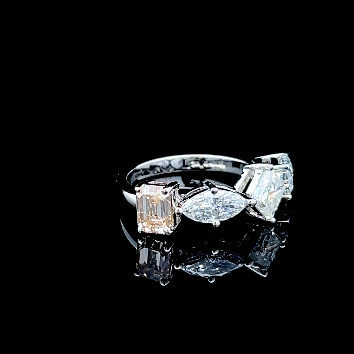 Platinum 4 Stone Multicut Diamond Ring APPX 3.4 CTS