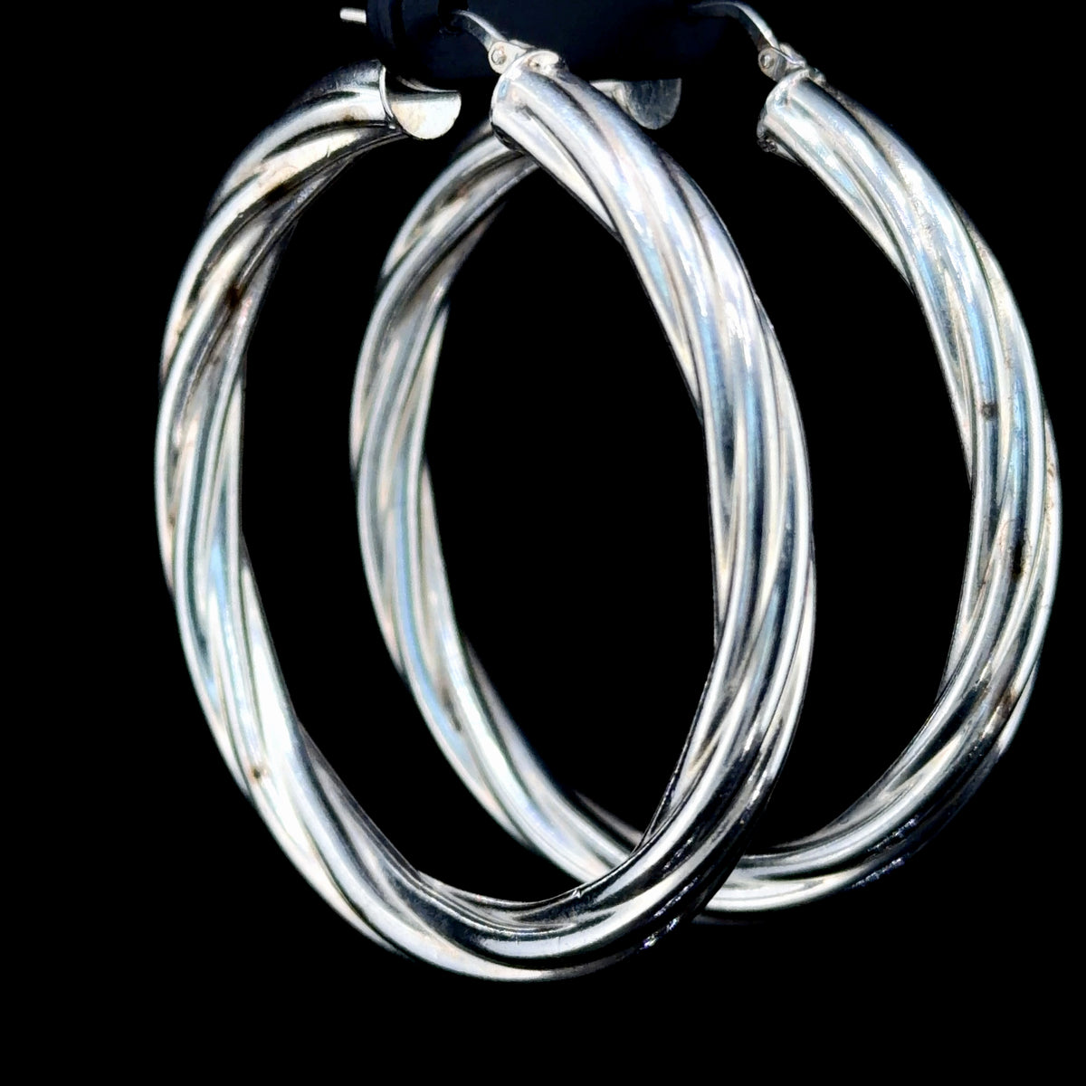 Lovely Large Silver Twist Hoop Earrings