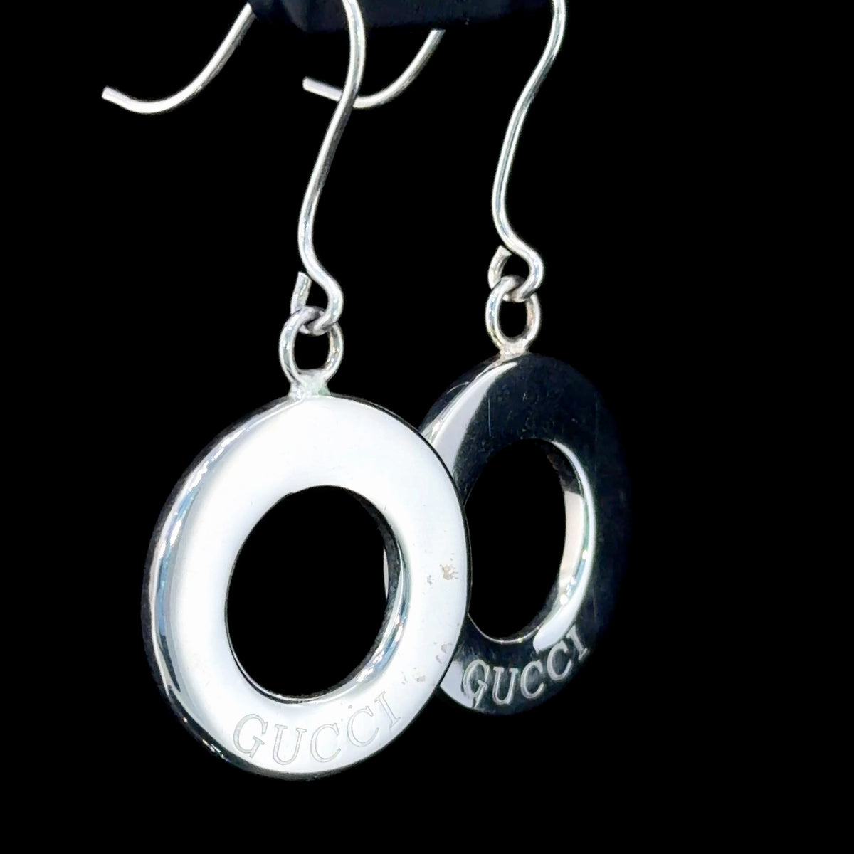 Fabulous Silver Gucci Cut Out Disc Hook Earrings