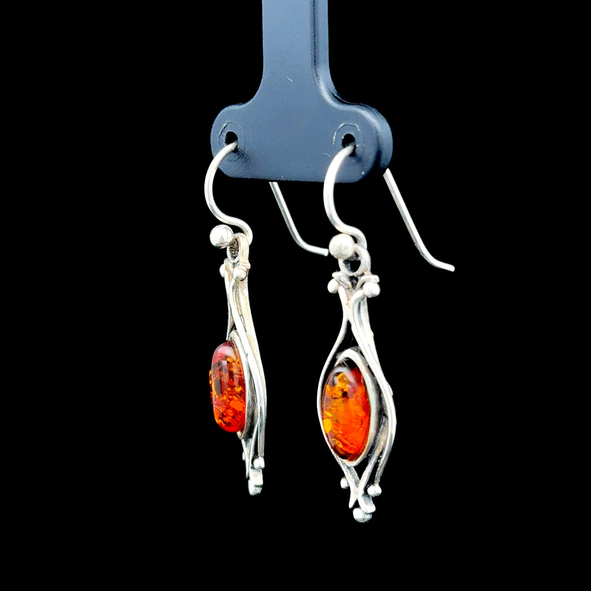 Ornate Silver Amber Earrings