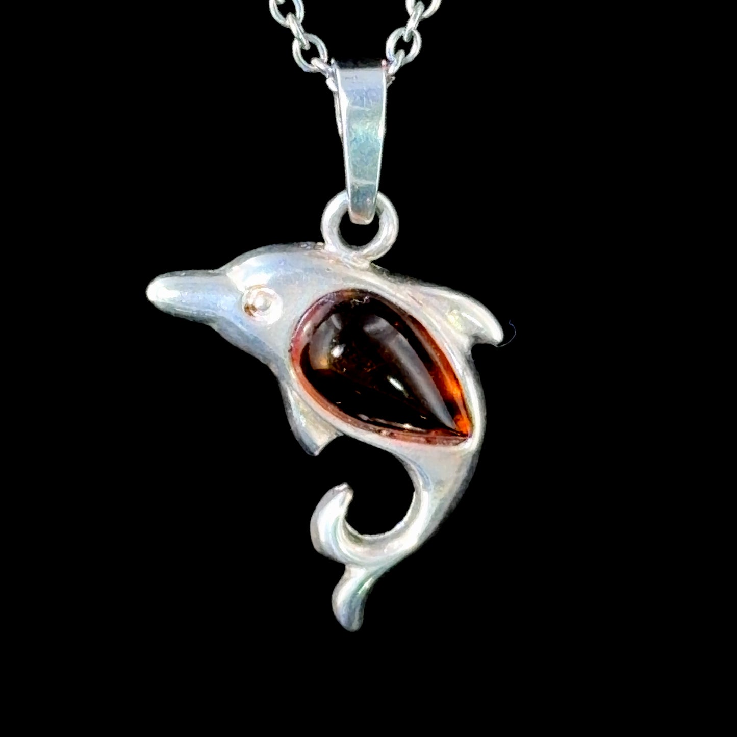 Sweet Silver & Amber Dolphin Pendant