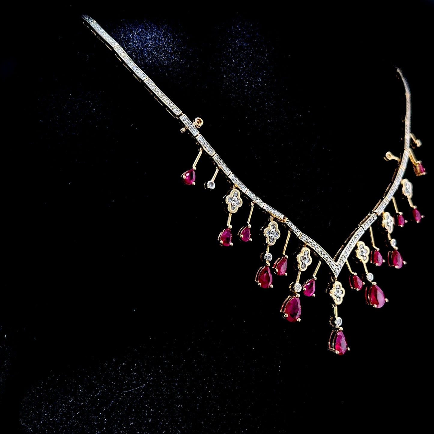 Stunning 14K Yellow Gold Ruby & Diamond Necklace - 16"