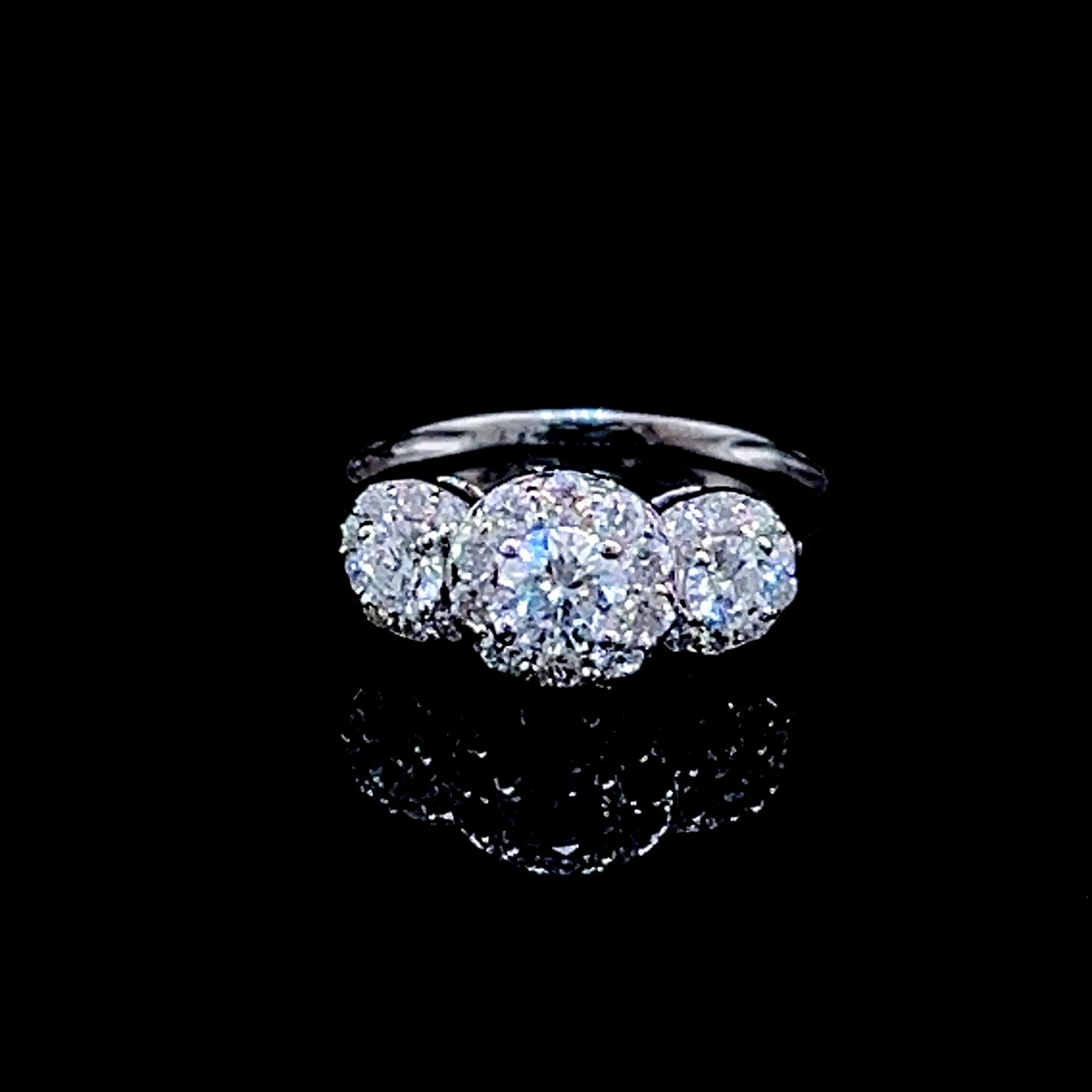 18K White Gold Diamond Trilogy Halo Ring APPX 0.75 CTS