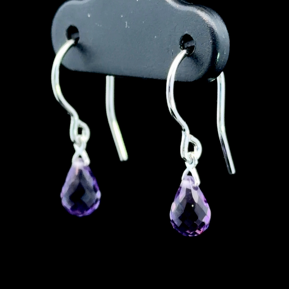 Sweet 9k White Gold Amethyst Briolette Cut Drop Earrings With A Hook Back