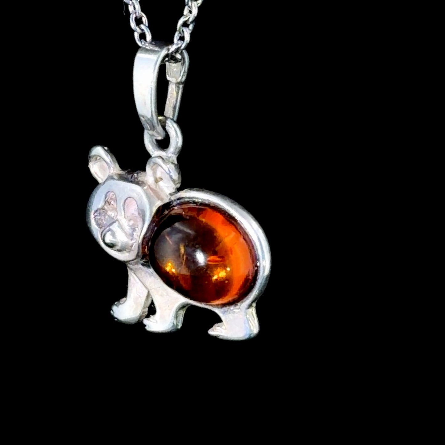 Sweet Silver & Amber Bear Pendant