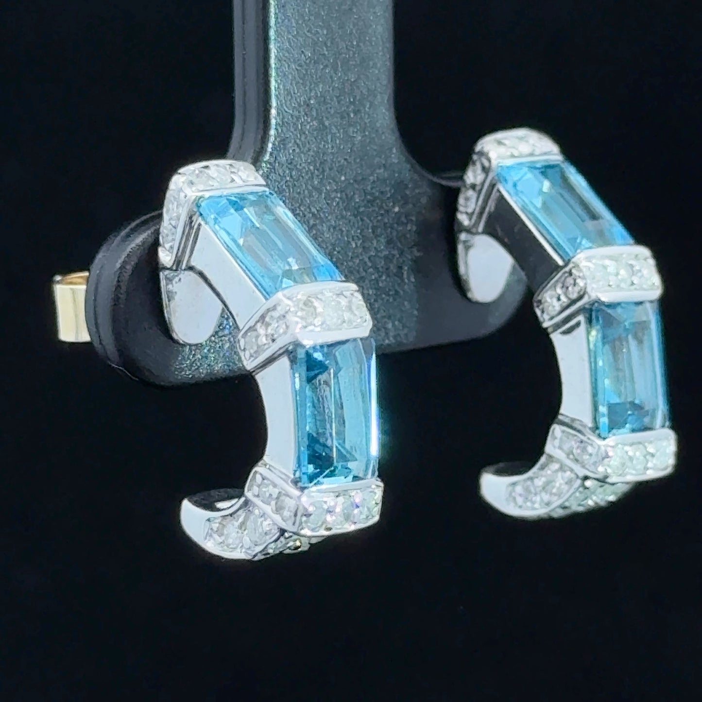 9K White Gold Blue Topaz & Diamond Earrings