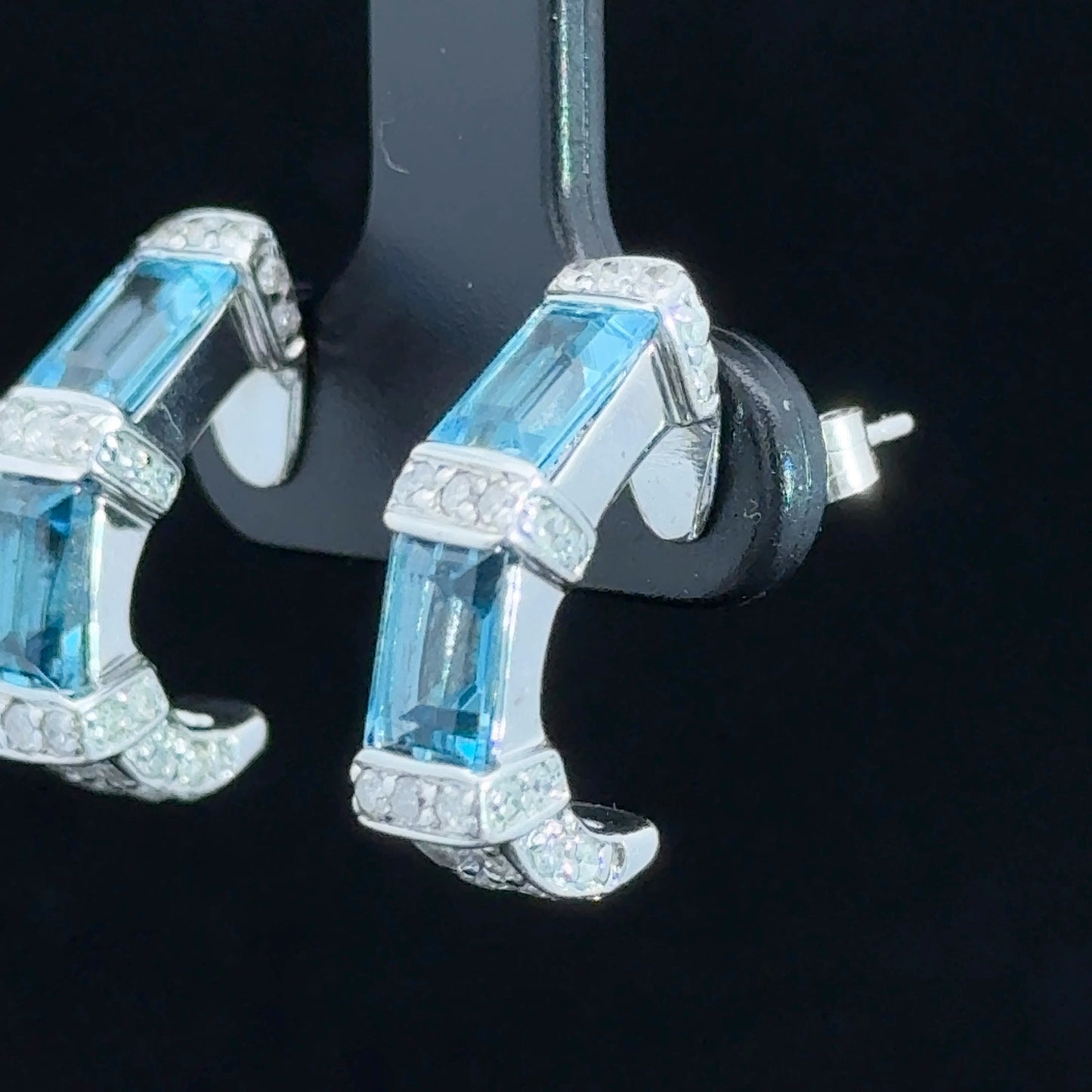 9K White Gold Blue Topaz & Diamond Earrings