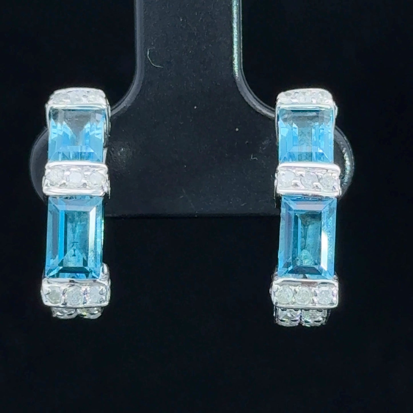 9K White Gold Blue Topaz & Diamond Earrings