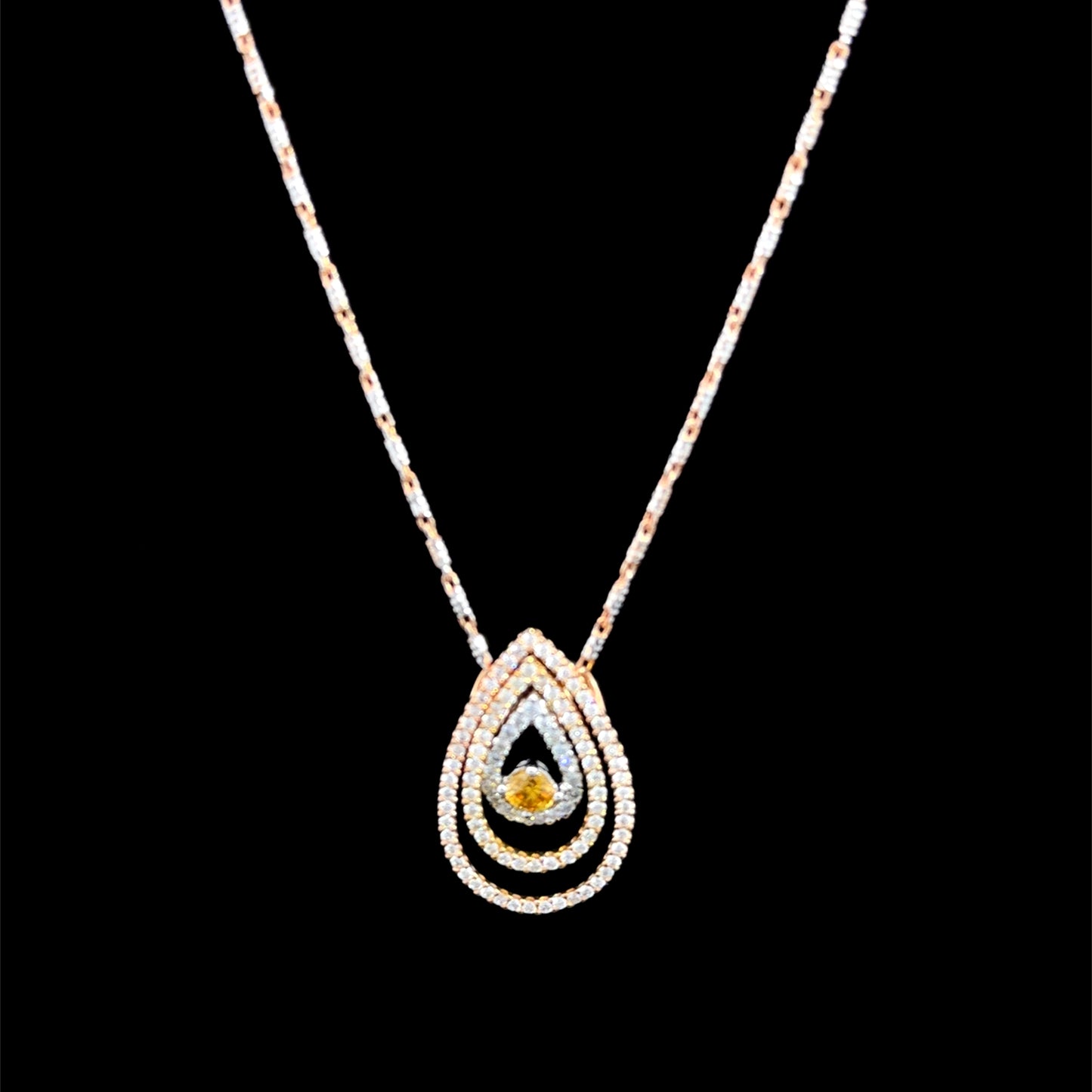 Fabulous 18k Yellow & White Gold Yellow & White Diamond Concentric Articulated Pear Pendant & Chain Appx 1.0 Cts