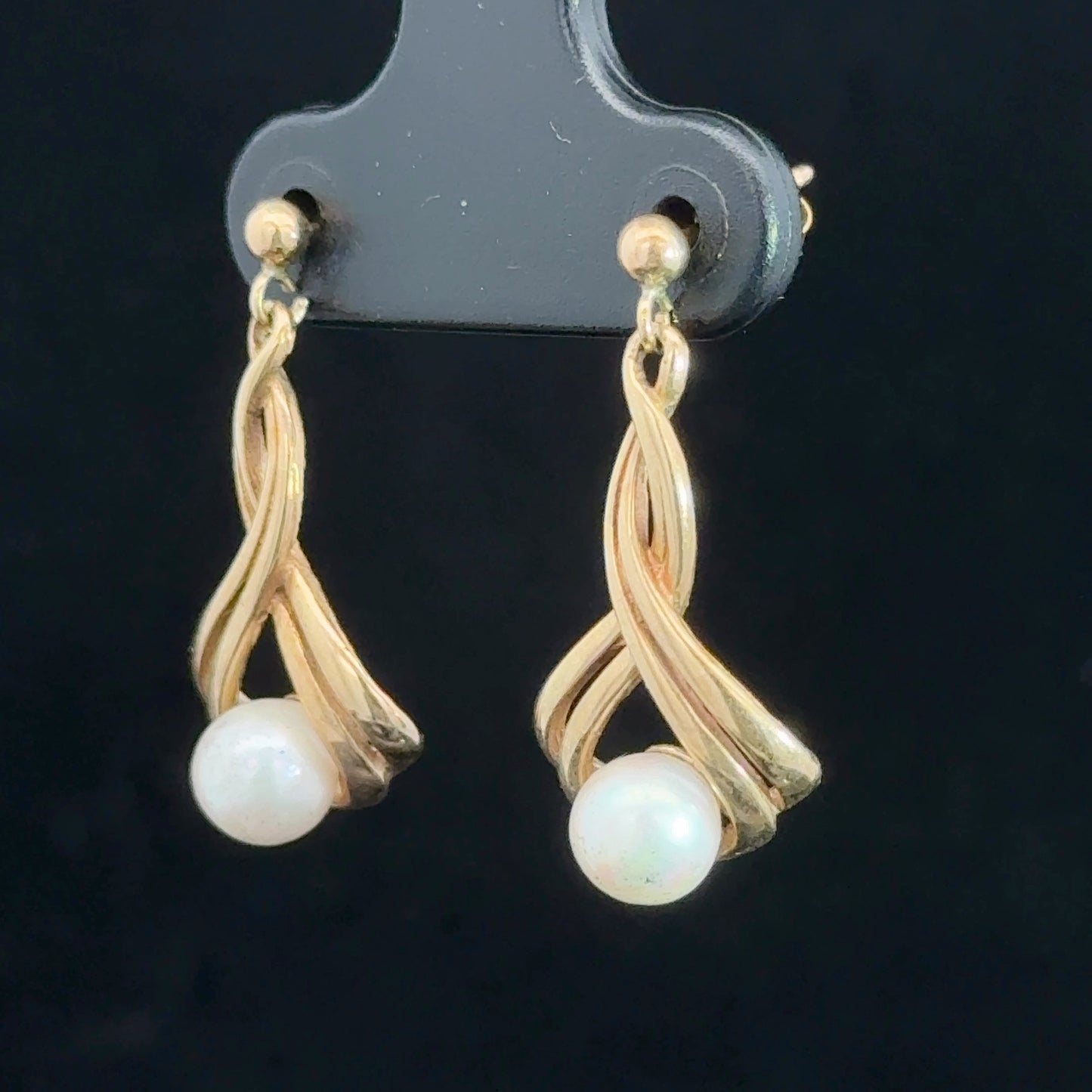 9K Yellow Gold Pearl Drop Earrings