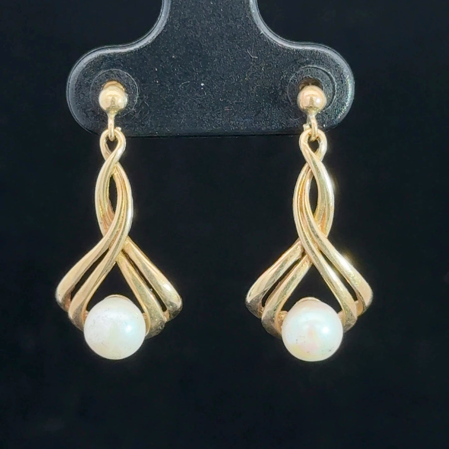 9K Yellow Gold Pearl Drop Earrings