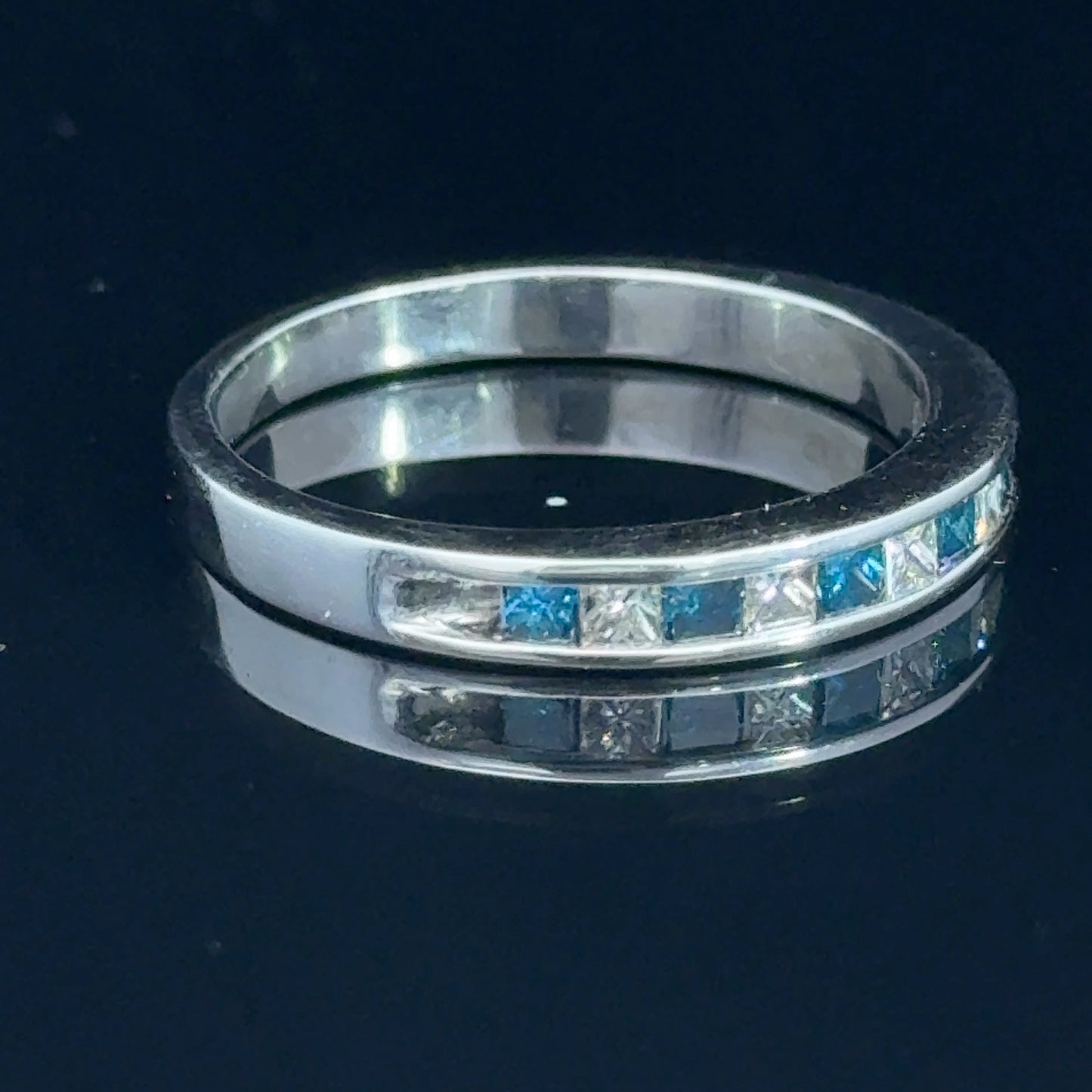 9K White Gold Princess Diamond & Sapphire Band