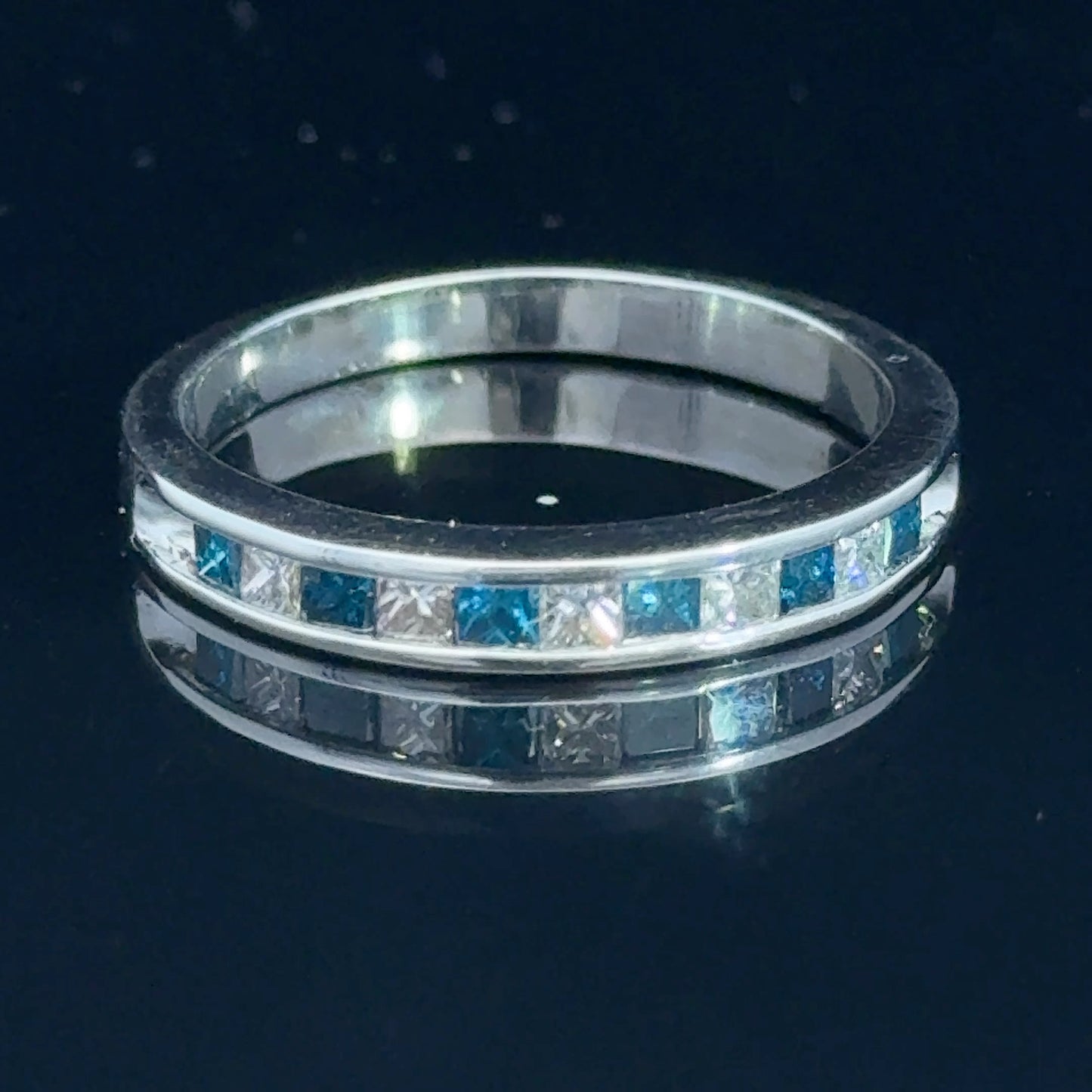 9K White Gold Princess Diamond & Sapphire Band