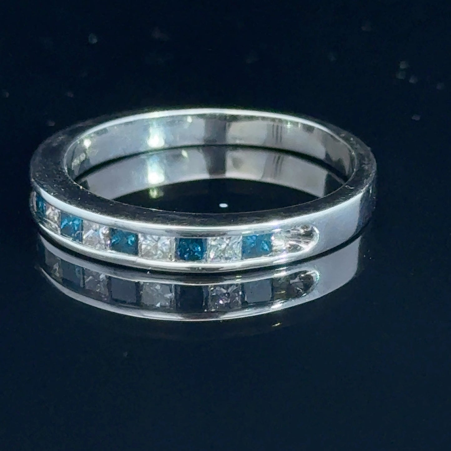 9K White Gold Princess Diamond & Sapphire Band