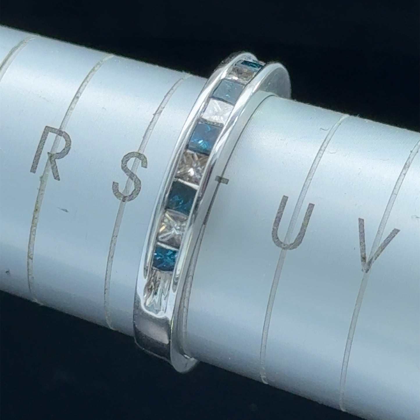 9K White Gold Princess Diamond & Sapphire Band