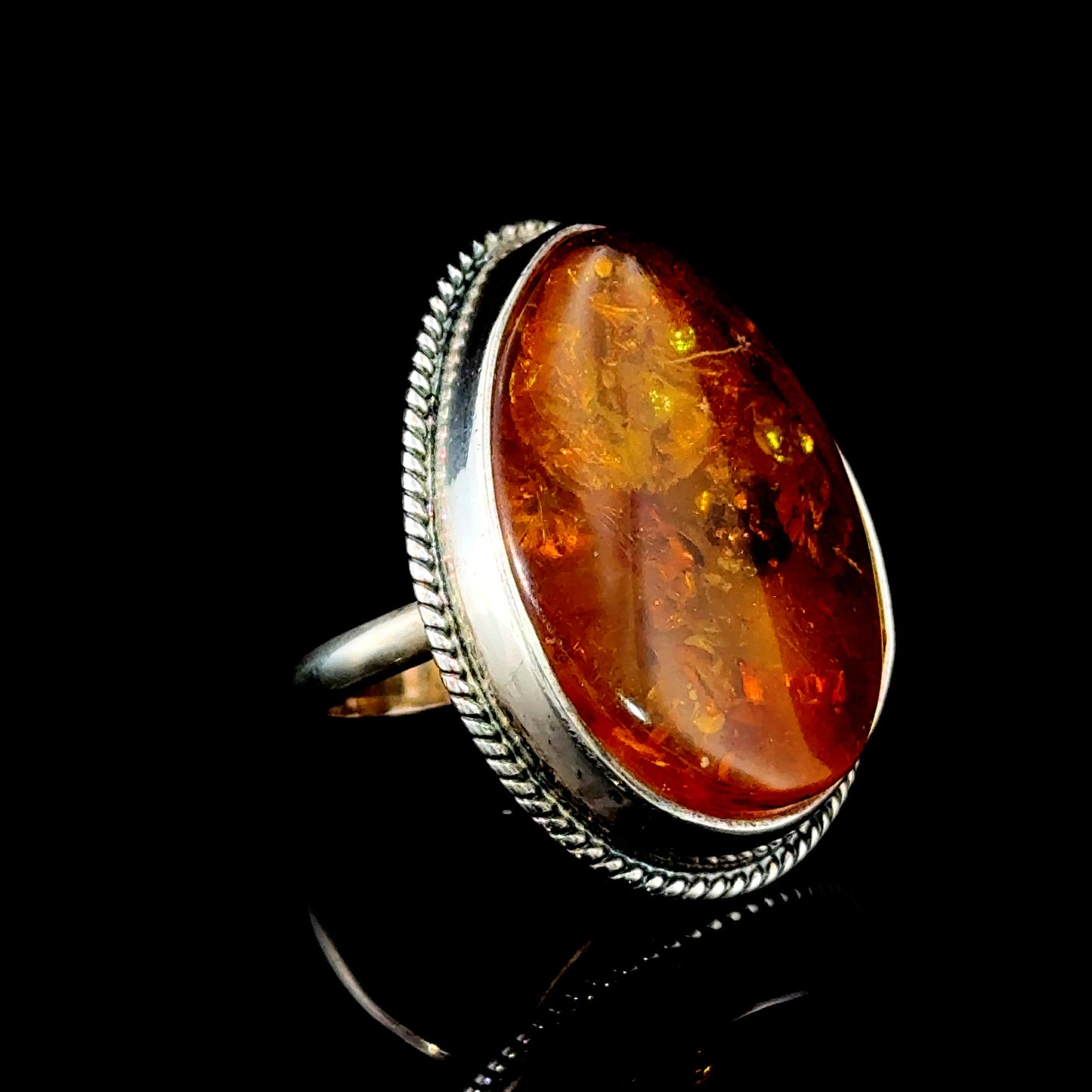 Silver Pear Shaped Baltic Amber Ring