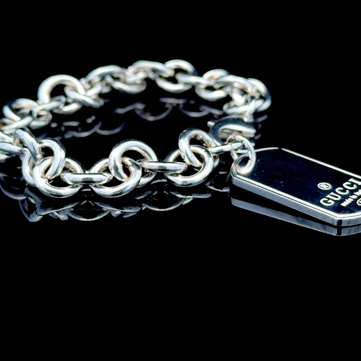 Silver Gucci Dog Tag Belcher Bracelet