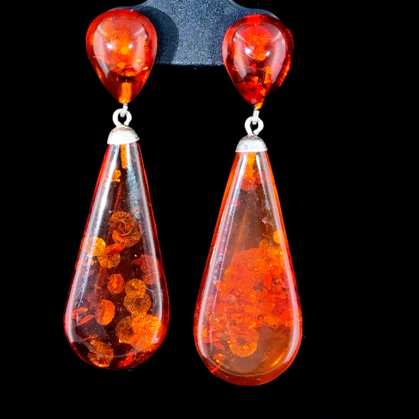 Beautiful Silver & Amber Drop Earrings