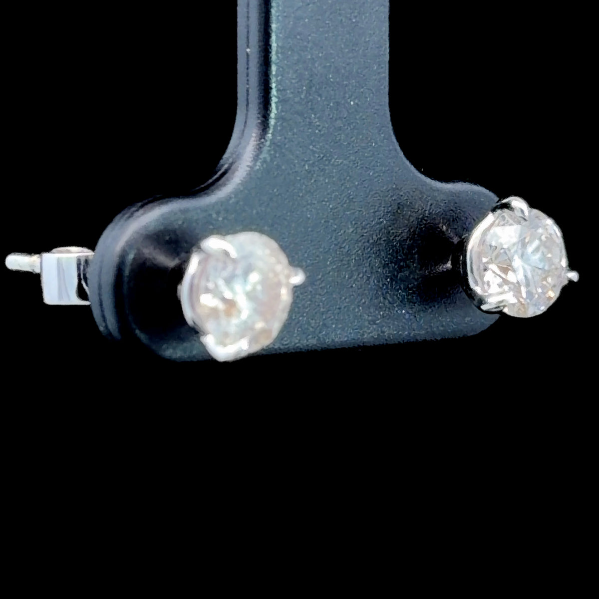 Beautiful Pair Solitaire Studs Set In Substantial 18k 3 Claw Settings 1.12 Total Carat Weight