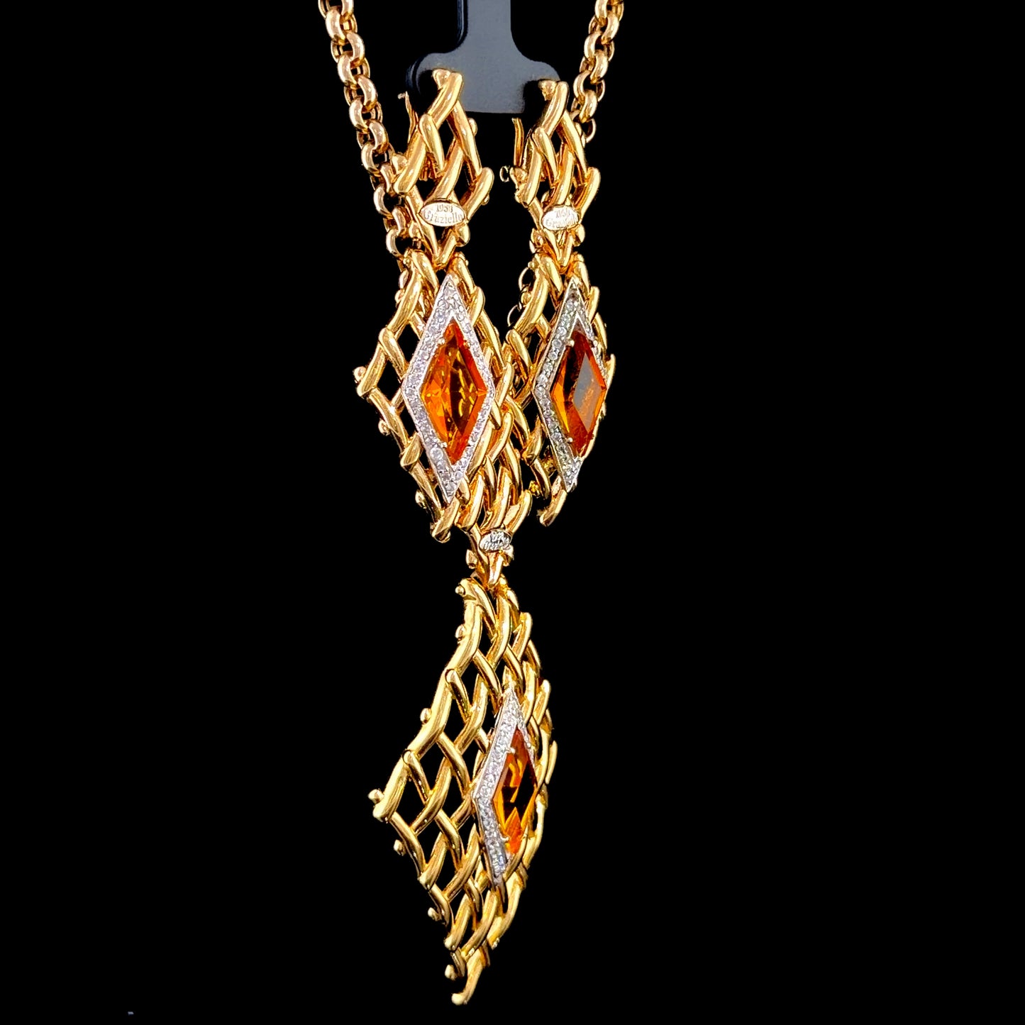 18k Vintage Citrine & Diamond Pendant & Drop Earrings by Graziella