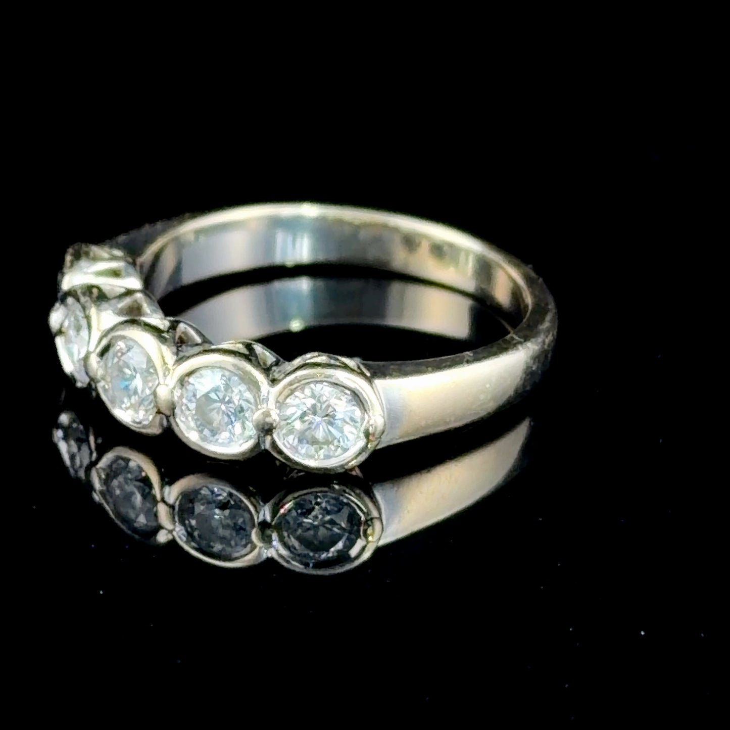 A Charming 18k White Gold 5 Stone Diamond Ring Appx 1.0 Cts Part Of The Ronald Charles Collection