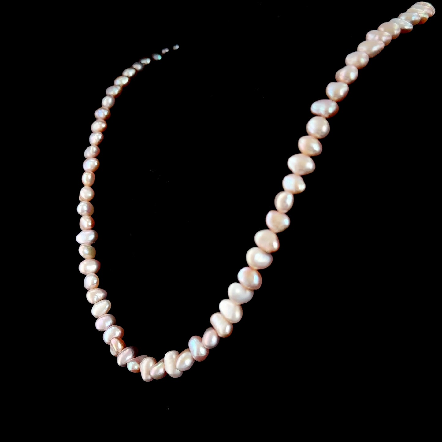 Very Pretty Pink Pearl Necklace Having a Silver Hook Clasp