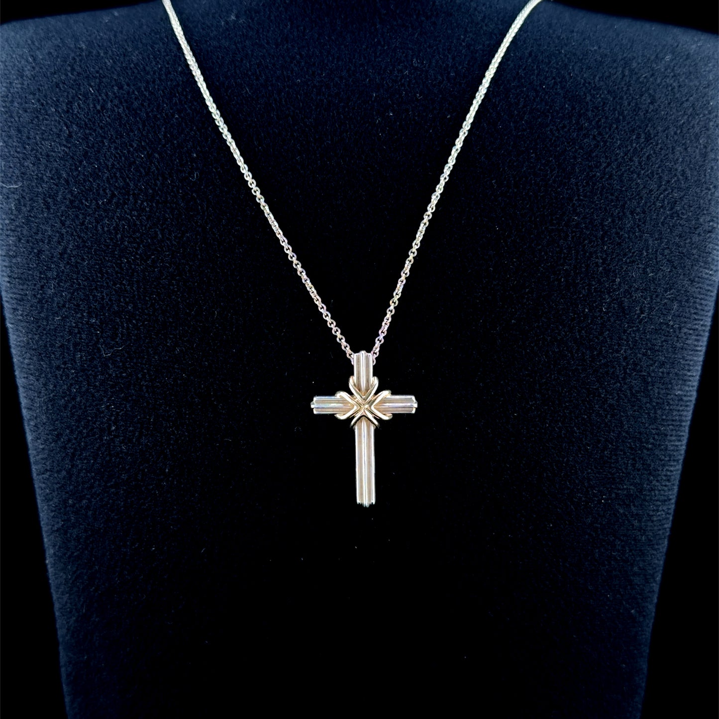 Fabulous Tiffany Cross & Chain in 925 & 18kYellow Gold on 28Inch Chain Rare to Market