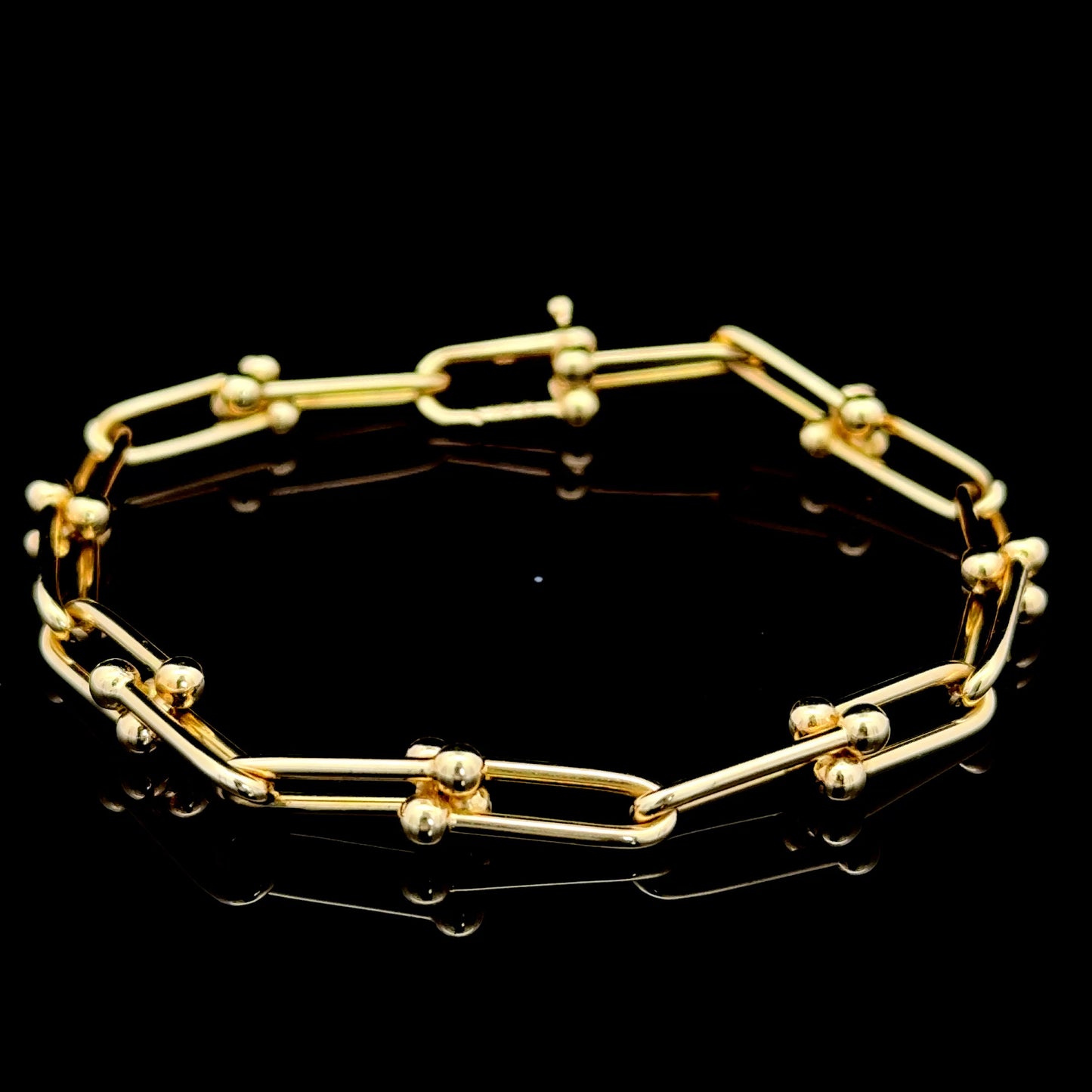 Lovely 18k Yellow Gold Hard Link Style Bracelet 7” Long