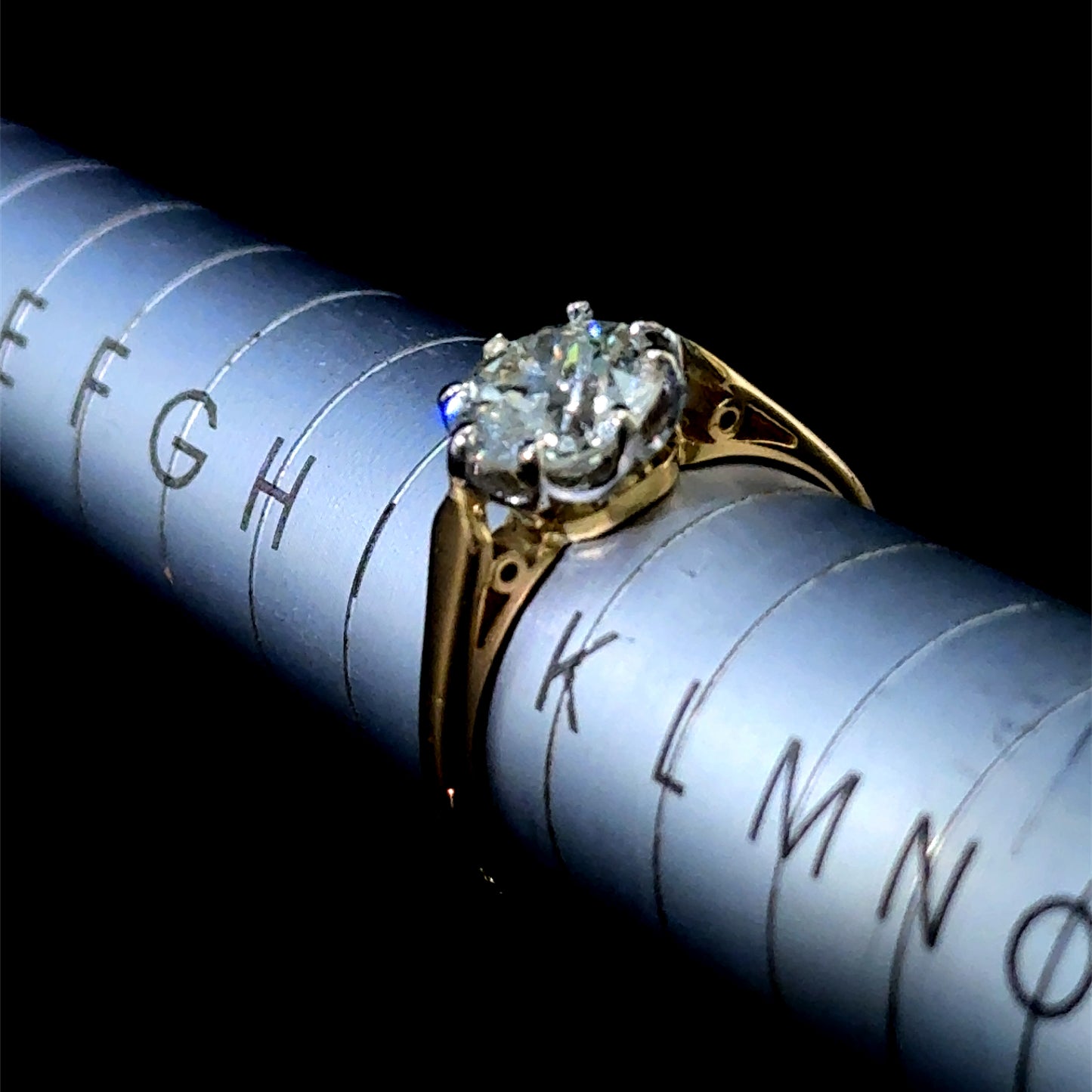 18K Yellow Gold Old Cut Diamond Solitaire Ring with Platinum Mount APPX 1.53 CTS