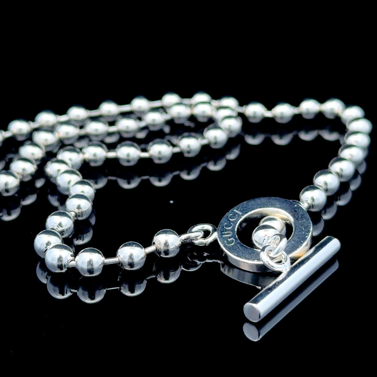 Silver Gucci Boule Bead & T-Bar Toggle Necklace