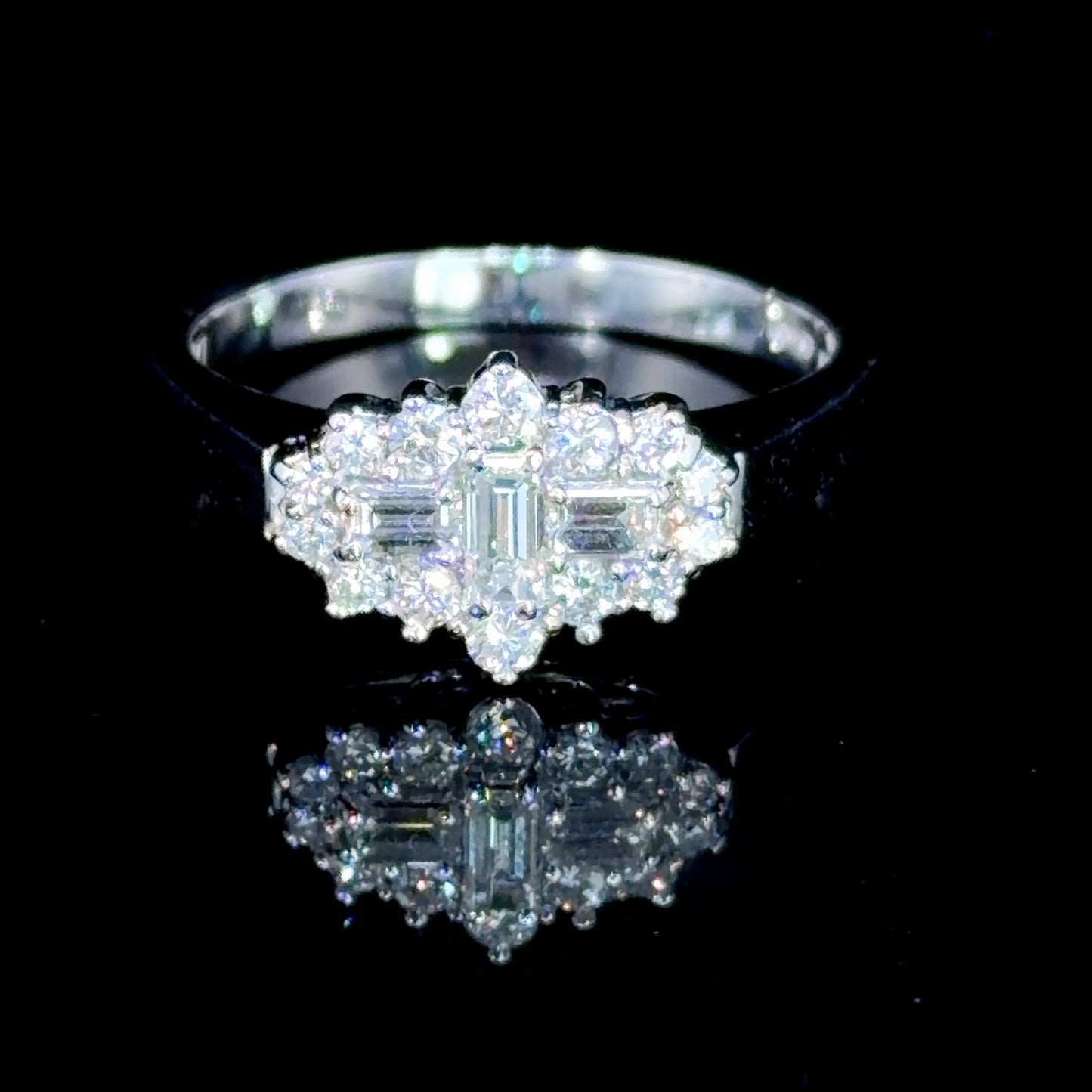 Pretty 18k White Gold Diamond Boat Ring Appx 0.5 Cts