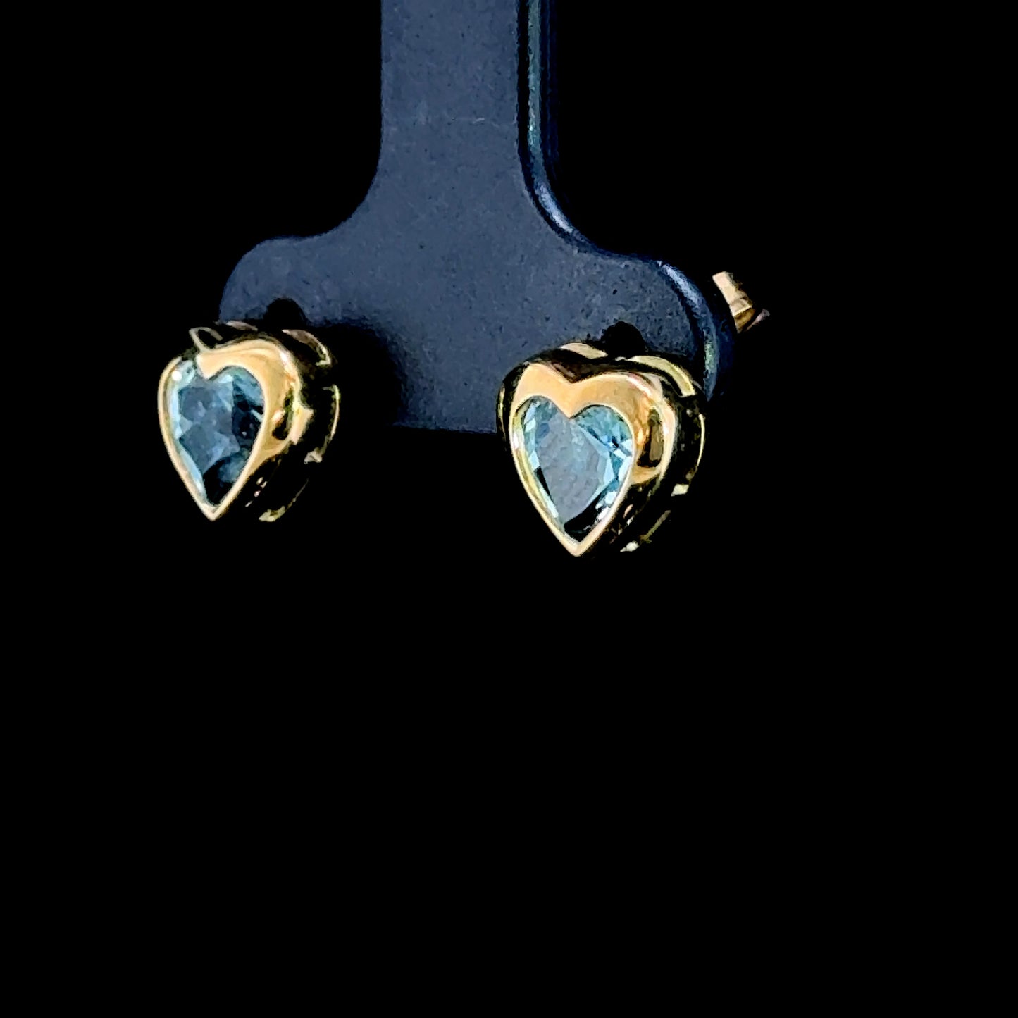 9K Yellow Gold Blue Topaz Heart Studs