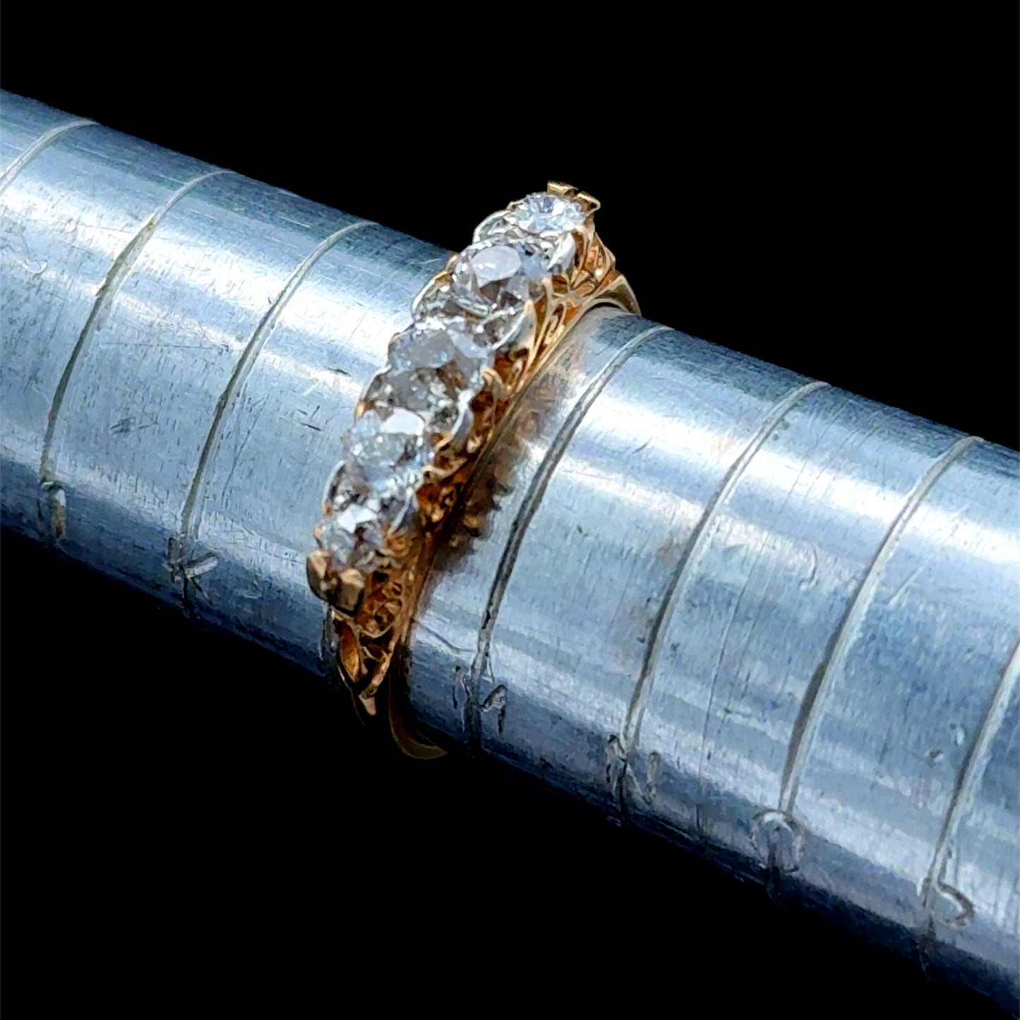 18K Yellow Gold 5 Stone Old Cut Diamond Ring APPX 0.5 CTS