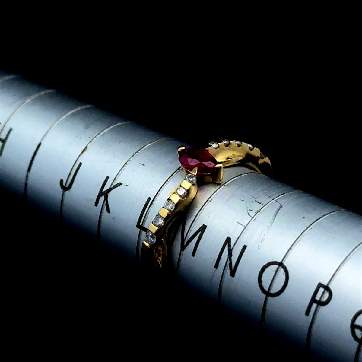 18K Yellow Gold Pear Ruby & Diamond Crossover Ring