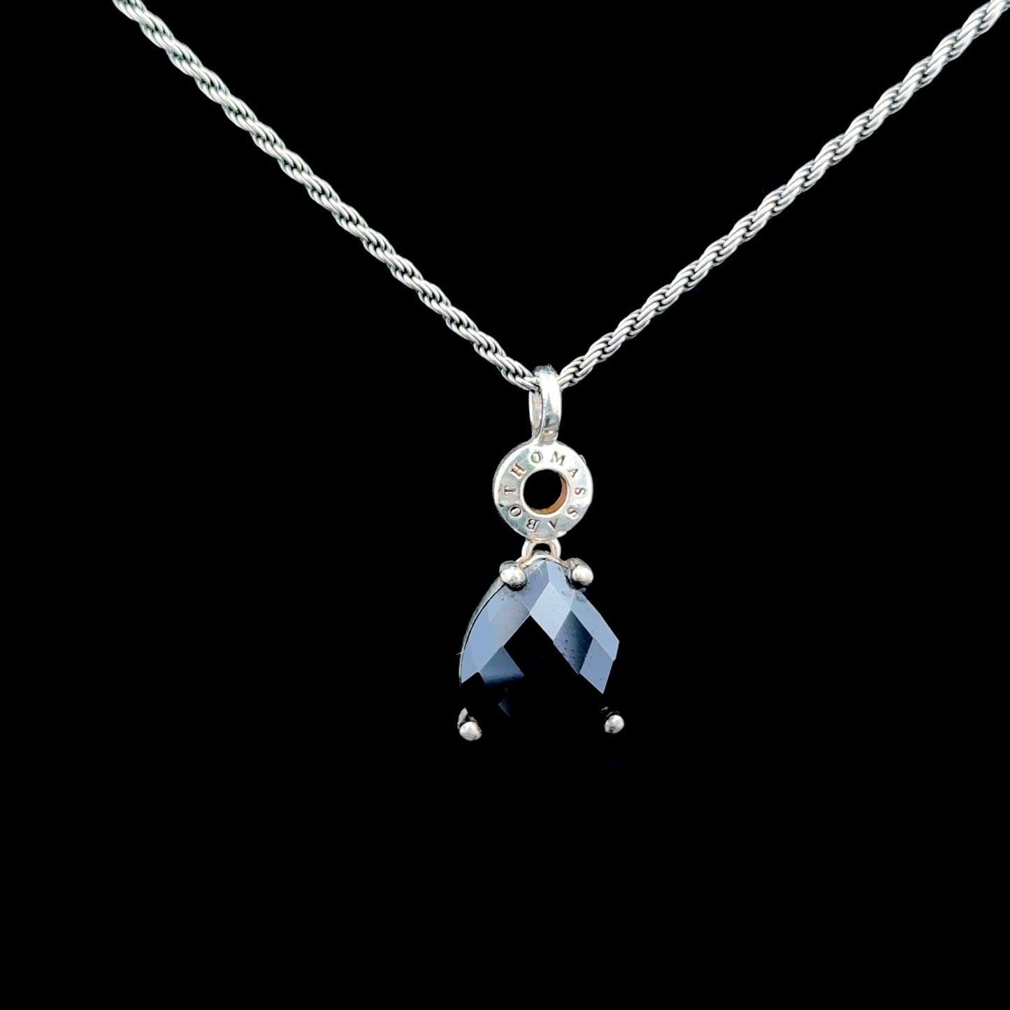 Silver Thomas Sabo Faceted Black Stone Pendant & Chain