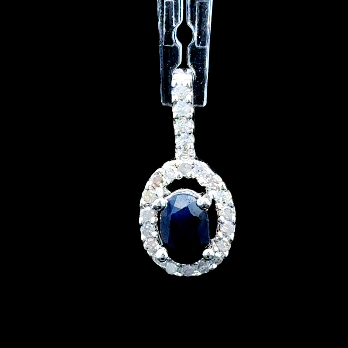 9K White Gold Sapphire & Diamond Pendant with Diamond Bale