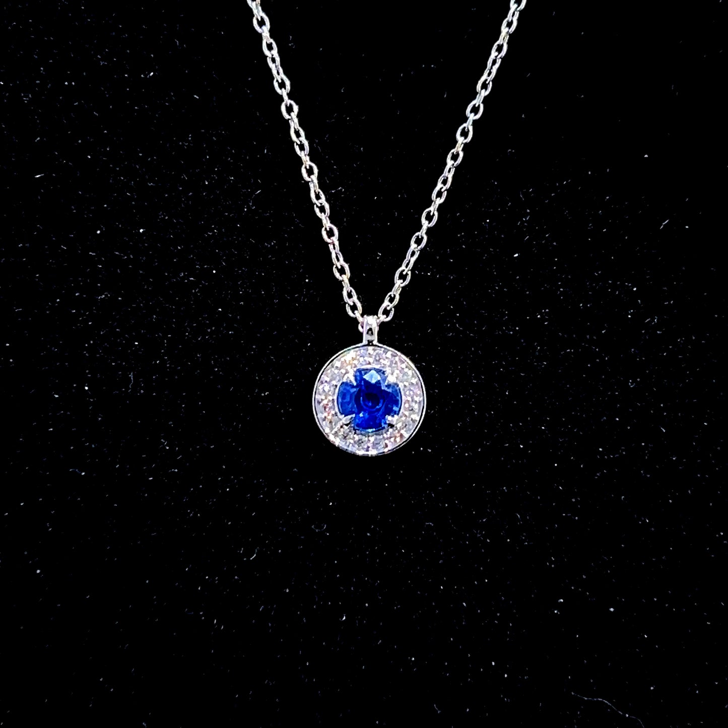 18K White Gold Sapphire & Diamond Pendant & Chain