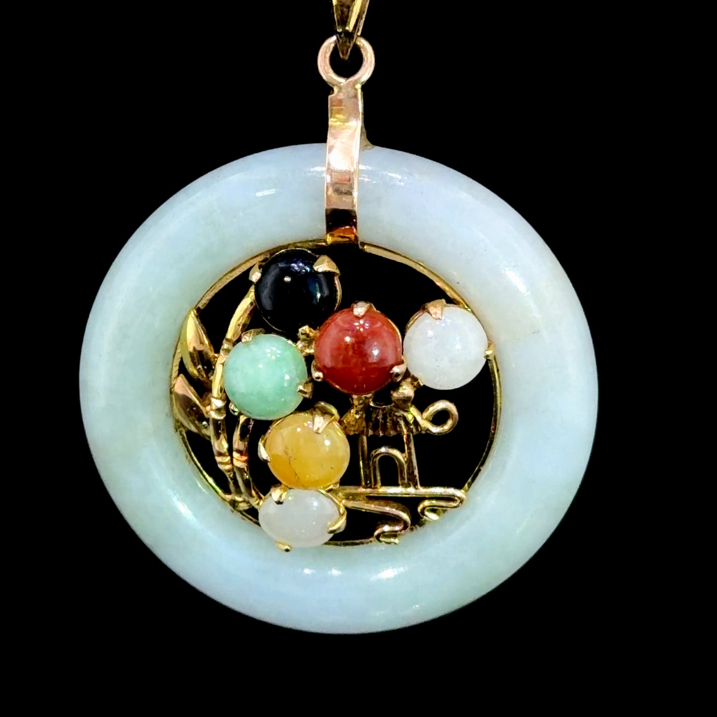 Pretty 14k Yellow Gold Multi-Colour Jadeite Pendant (Only)