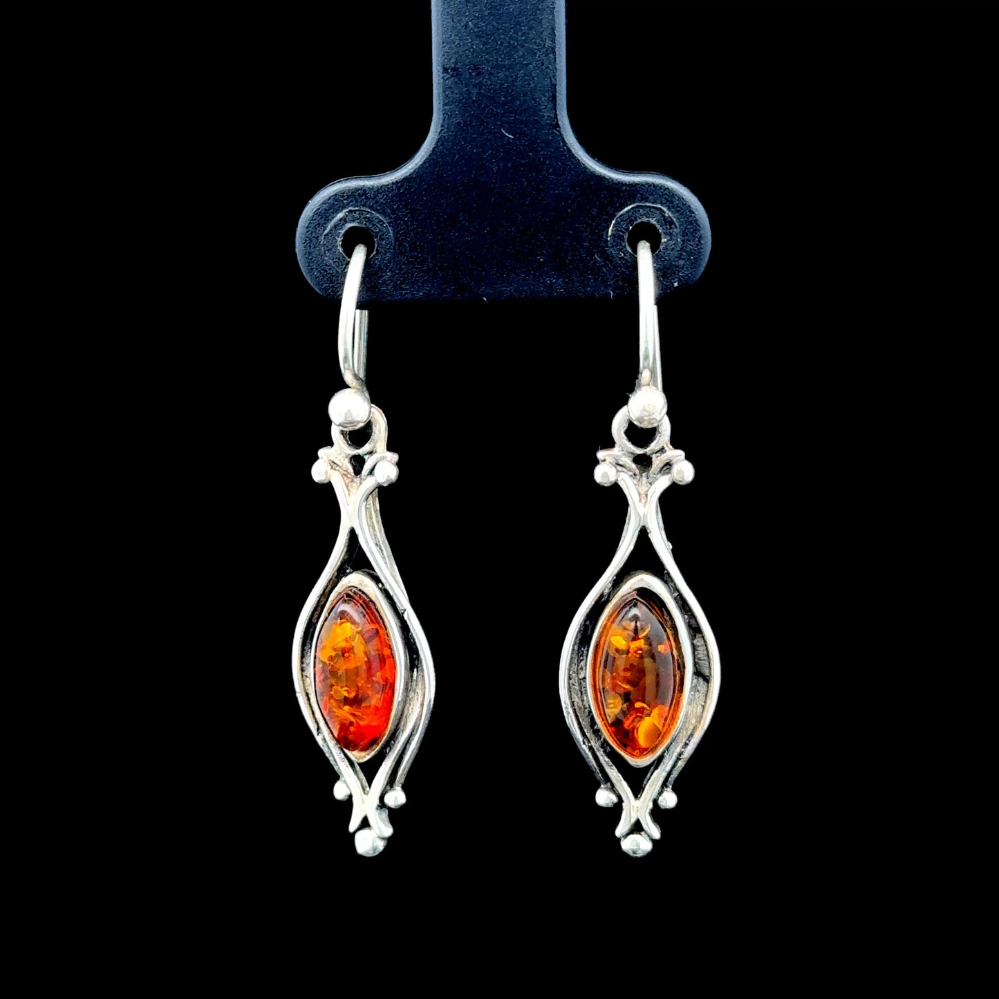 Ornate Silver Amber Earrings