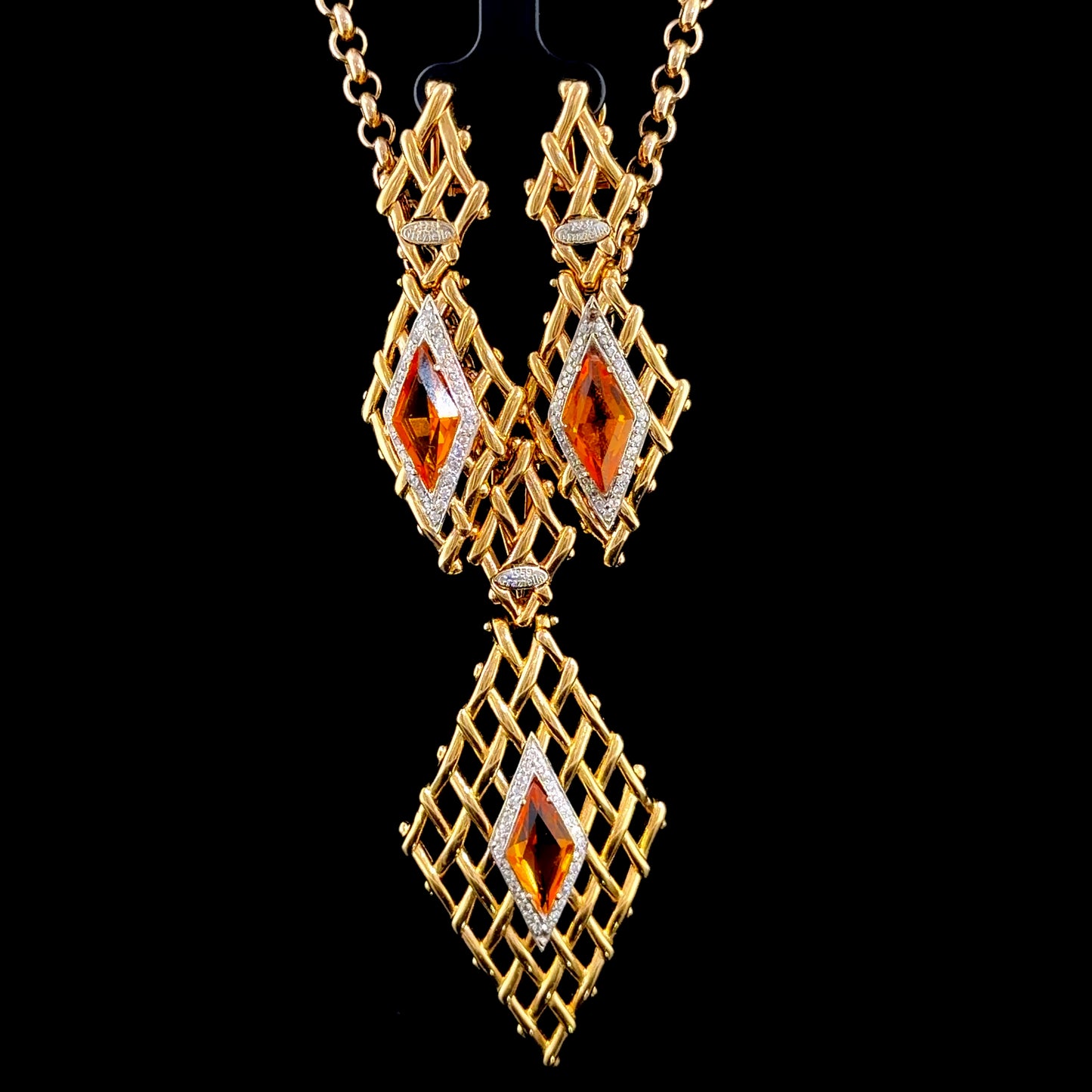 18k Vintage Citrine & Diamond Pendant & Drop Earrings by Graziella