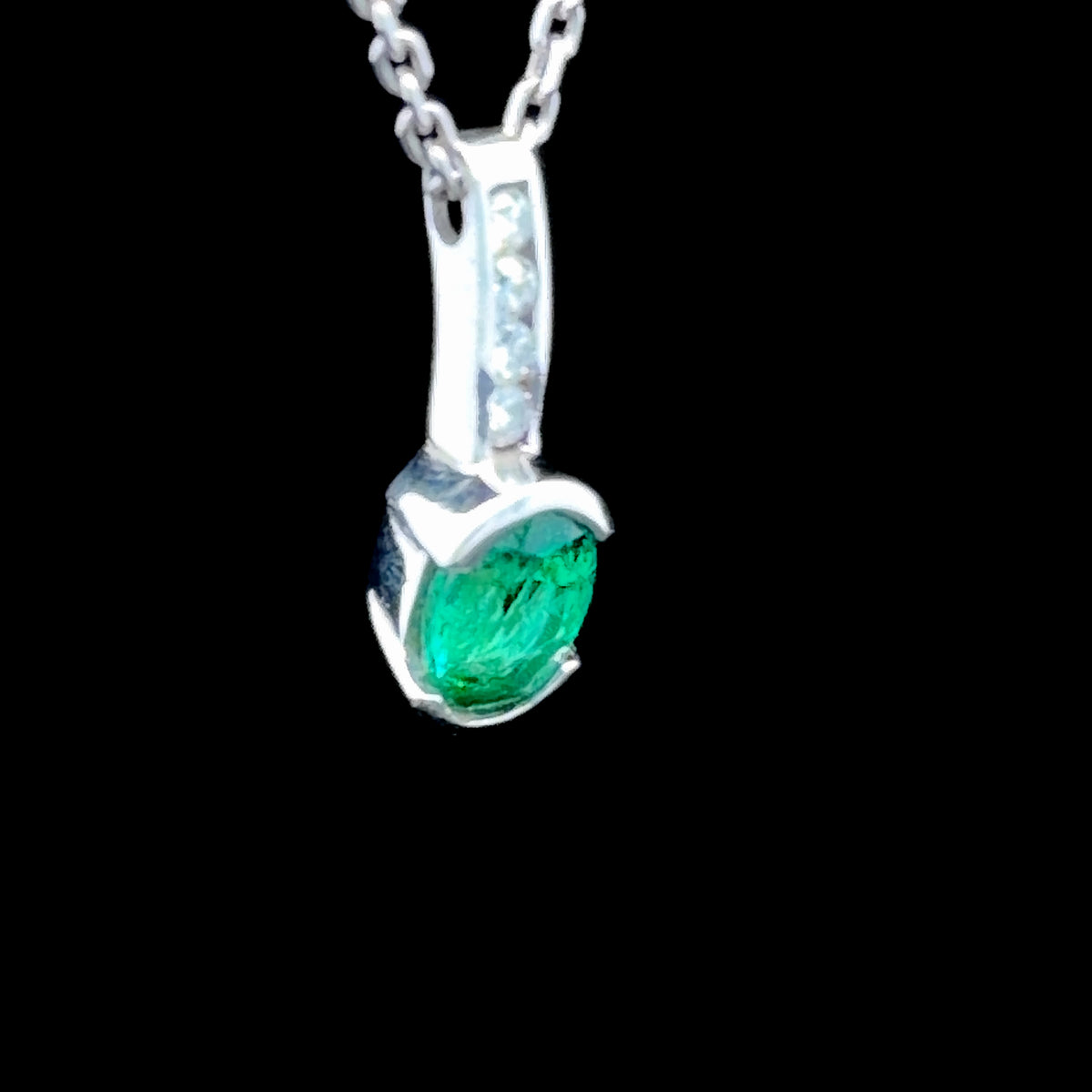 A Very Pretty Platinum Emerald & Diamond Pendant Suspended On A Platinum Chain 18 Inches Long Emerald Appx. 0.5 Cts