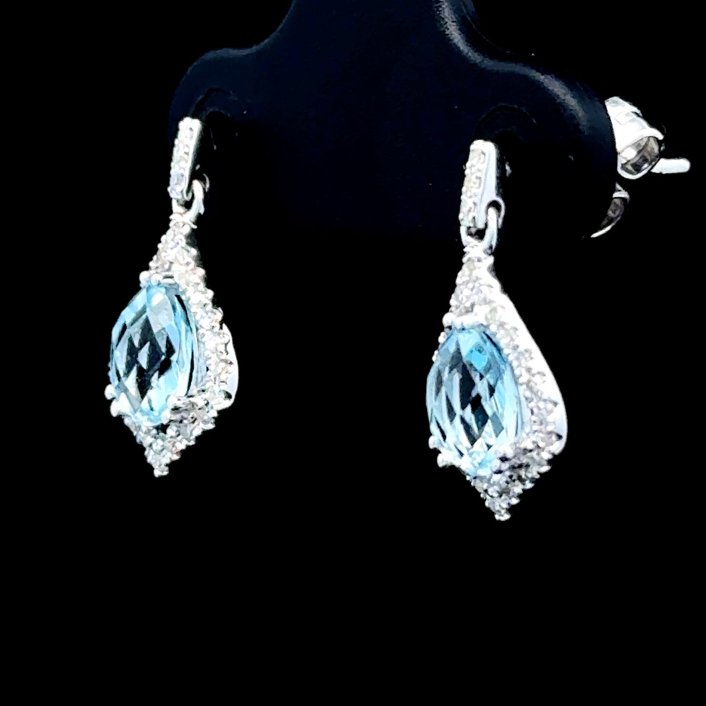 9K White Gold Aquamarine & Diamond Drop Studs