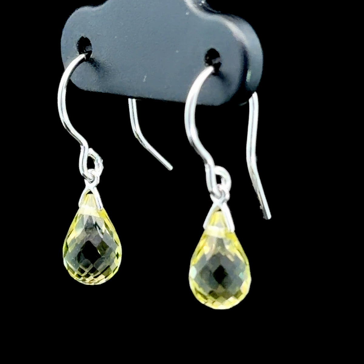 Pretty 9k White Gold Lemon Quartz Briolette Cut Drop Earrings With Shepherds  Hook Back