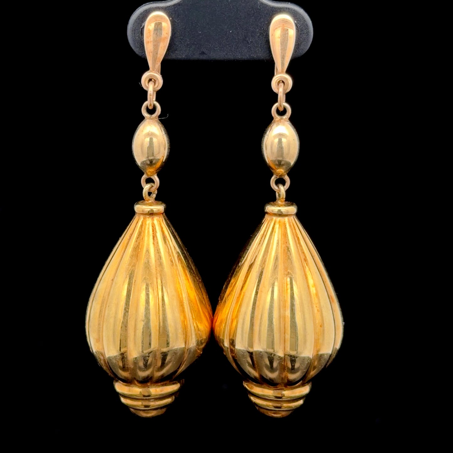 9k Yellow Gold Articulated Yellow Gold Shell Gadroon Drop Earrings