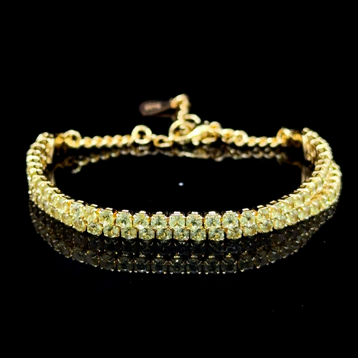 A Very Pretty Quality Sterling Silver & Accented In Gold Peridot Double Row Bracelet With Lobster Clasp