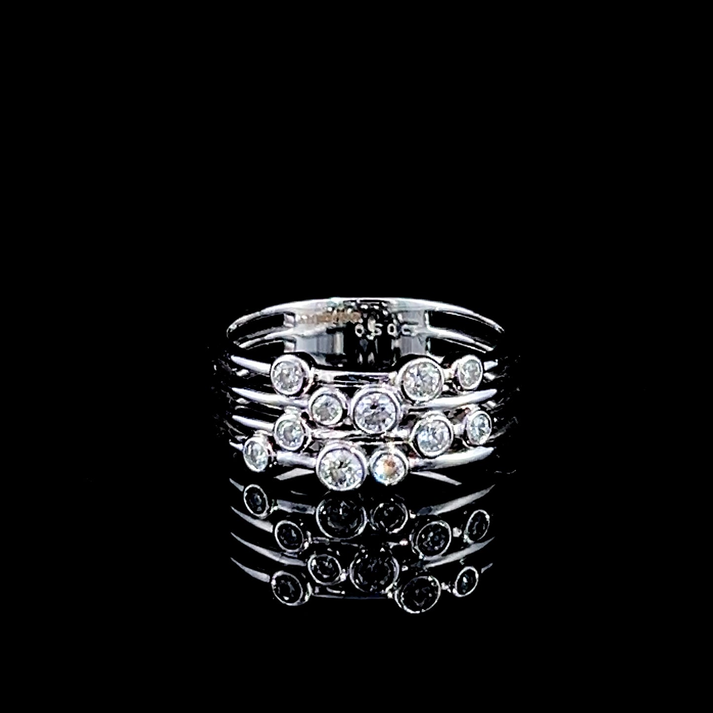 18K White Gold 4 Row Diamond Bubble Ring